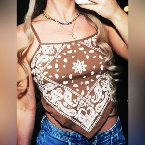 Brown Paisley Bandana Halter Top - Women's Trendy Summer Tank